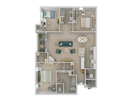 Floor plan for 3 beds, 2 baths, 1548 sqft
